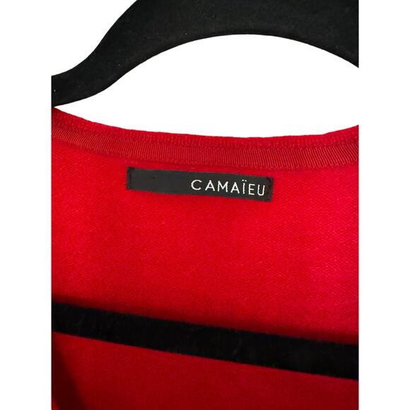 Camaieu Valentine's Cherry Red Vneck Cashmere Sweater Sm Classic Chic Minimal - Picture 3 of 9